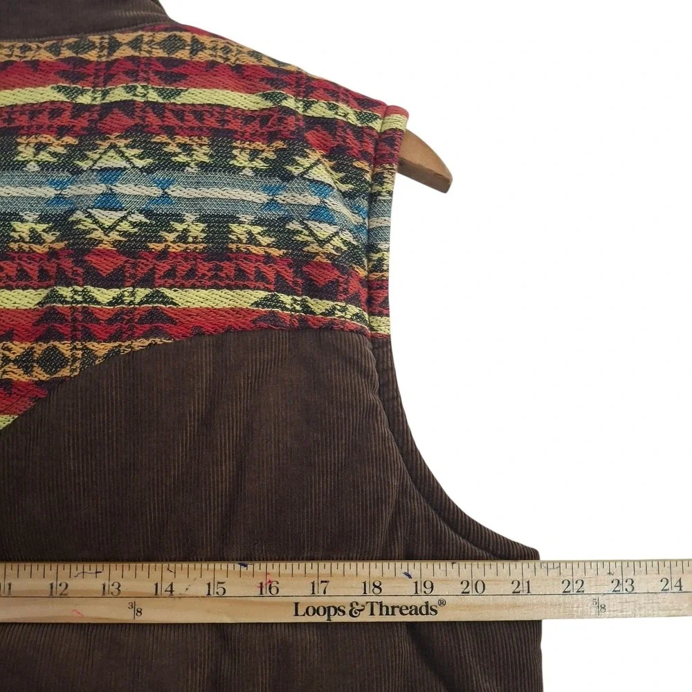 True Religion Corduroy Puffer Vest Men's Medium M Brown Aztec Serape Yoke Y2K